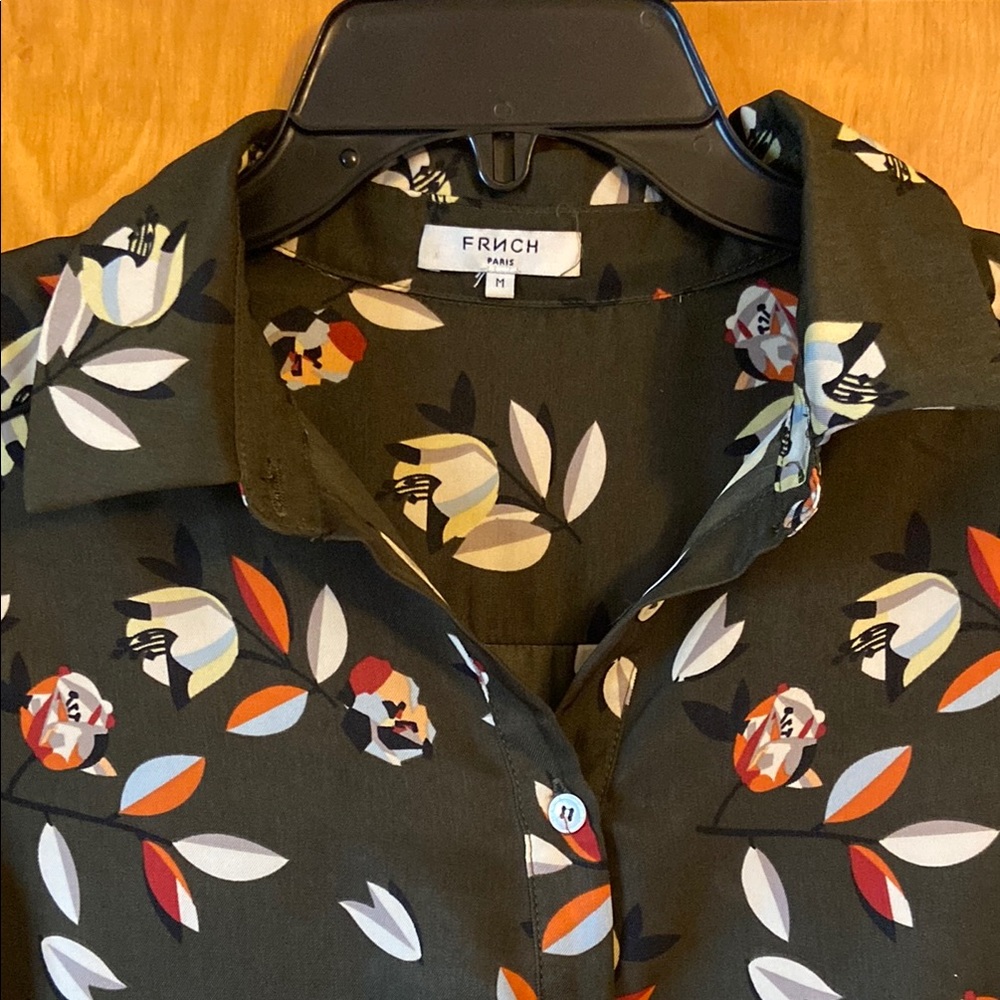 Anthropologie FRNCH Green Floral  Button-Up Blouse. Size M - Picture 4 of 14